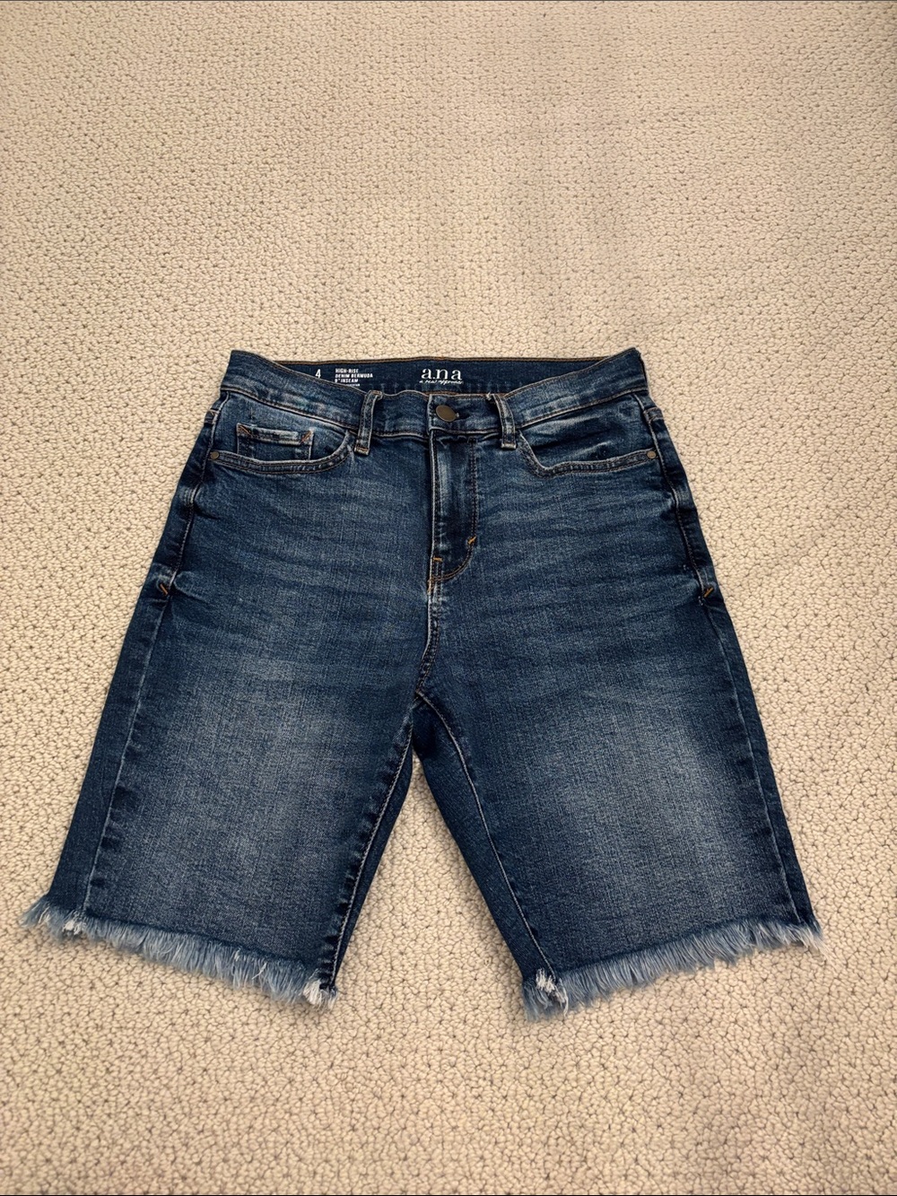 a.n.a Mid-Dark Blue Frayed Hem Denim Bermuda Shorts